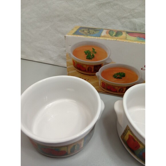Giftco Inc Farmers Market Set Of 2‎ Soup Bowls Ceramic Dishwasher Safe - Picture 5 of 11